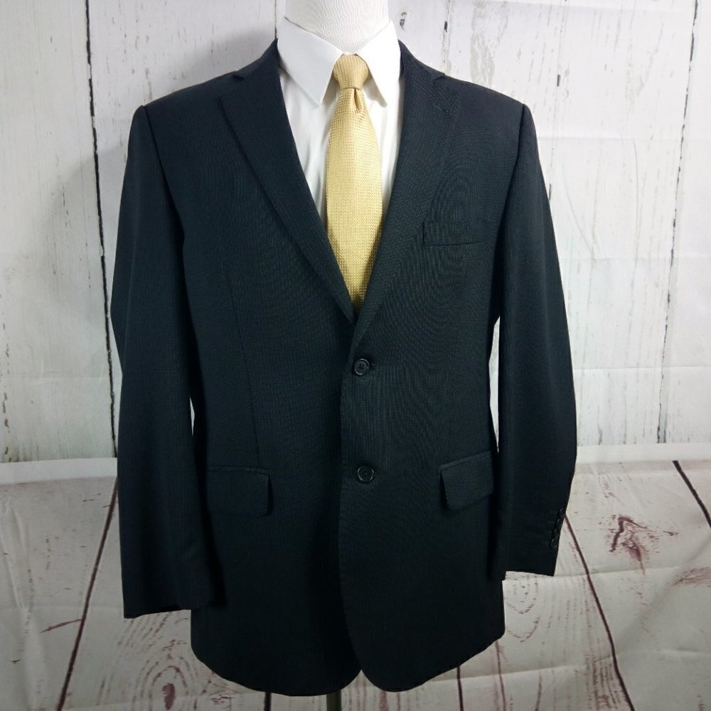 Pronto Uomo Super 120's 44R  Wool 2 Button Black Pinstripe Suit Blazer